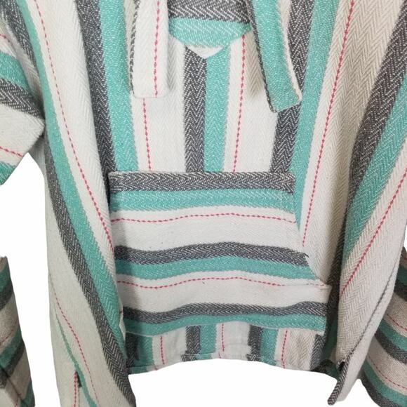 Original Senior Lopez Mexican Baja Hoodie Size L Drug Rug Hippie Poncho Striped - Picture 3 of 8